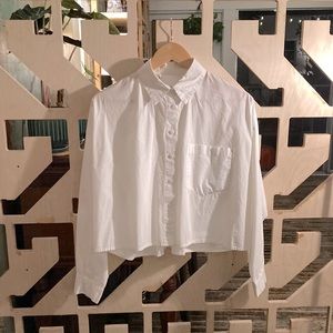 Crop white button down shirt